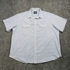 Wrangler Western Shirt Mens 2XL Blue Stripe Short Sleeve Pearl Snap Cowboy